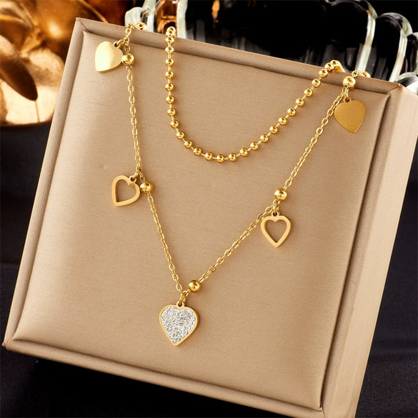 Wholesale Jewelry Titanium Steel Electroplating Peach Heart Clavicle Chain Necklace