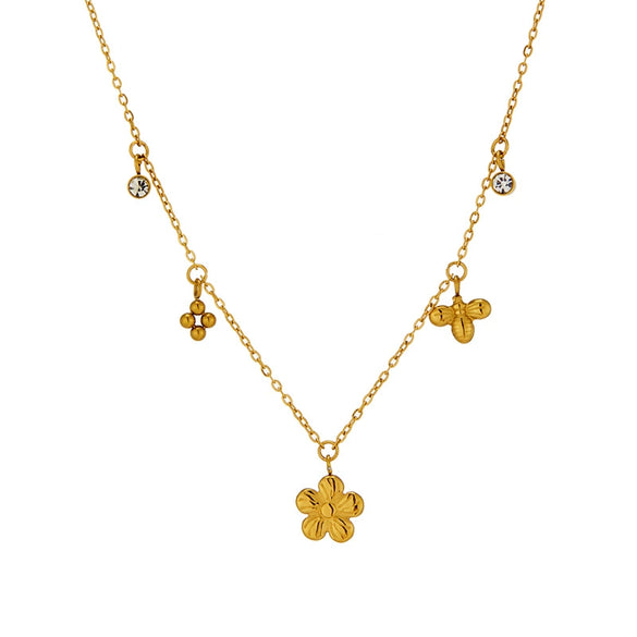 Wholesale Jewelry Titanium Steel Flower Insect Pattern Electroplated Necklace