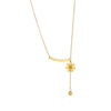 Wholesale Jewelry Titanium Steel Flower Tassel Gold Bead Pendant Necklace With Electroplating