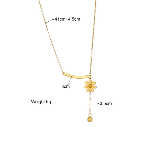 Wholesale Jewelry Titanium Steel Flower Tassel Gold Bead Pendant Necklace With Electroplating