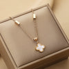 Wholesale Jewelry Titanium Steel Four Leaf Clover Clavicle Chain With Mixed Gemstone Inlay And Geometric Pattern And Electroplating Treatment For Women