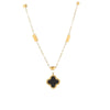 Wholesale Jewelry Titanium Steel Four Leaf Clover Clavicle Chain With Mixed Gemstone Inlay And Geometric Pattern And Electroplating Treatment For Women