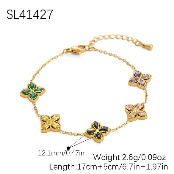 Wholesale Jewelry Titanium Steel Fourleaf Flower Light Luxury Electroplating Earrings And Necklace Set For Women