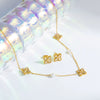 Wholesale Jewelry Titanium Steel Fourleaf Flower Light Luxury Electroplating Earrings And Necklace Set For Women