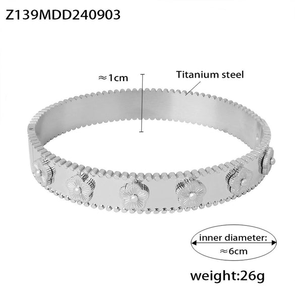 Wholesale Jewelry Titanium Steel French Embossed Flower And Geometric Kaleidoscope Bracelet And Ring Electroplated Fashion Style
