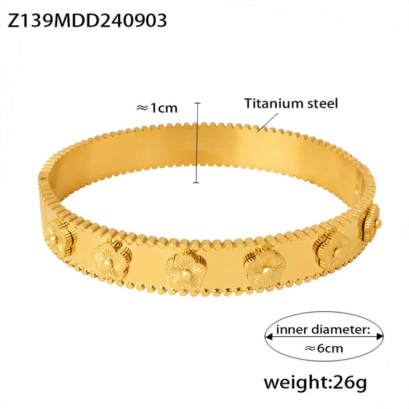 Wholesale Jewelry Titanium Steel French Embossed Flower And Geometric Kaleidoscope Bracelet And Ring Electroplated Fashion Style