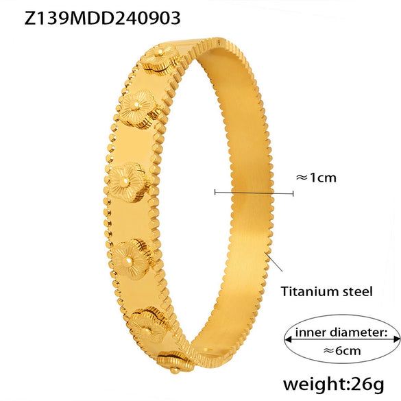 Wholesale Jewelry 316L Stainless Steel French Embossed Flower Bracelet And Kaleidoscope Ring Electroplated Fashion Style