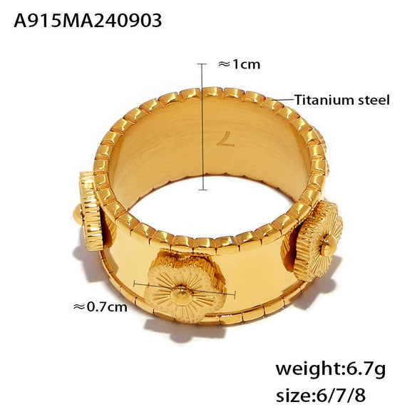 Wholesale Jewelry 316L Stainless Steel French Embossed Flower Bracelet And Kaleidoscope Ring Electroplated Fashion Style