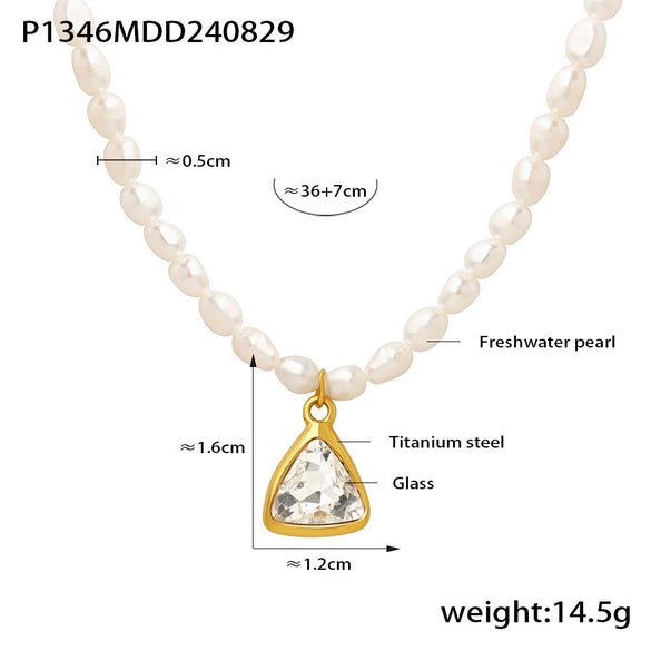 Wholesale Jewelry Titanium Steel Freshwater Pearl Angular Pendant Necklace Bracelet Electroplated Palace Style For Women