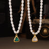 Wholesale Jewelry Titanium Steel Freshwater Pearl Angular Pendant Necklace Bracelet Electroplated Palace Style For Women