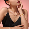 Wholesale Jewelry Titanium Steel Freshwater Pearl Angular Pendant Necklace Bracelet Electroplated Palace Style For Women