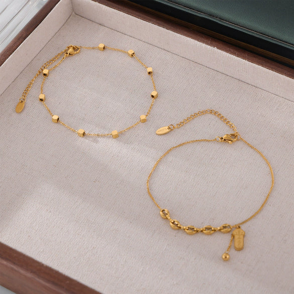 Wholesale Jewelry 316L Stainless Steel Geometric Anklet Goldplated Small Square Chamfered Unisex Light Luxury Style