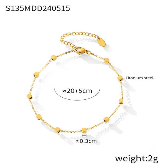 Wholesale Jewelry 316L Stainless Steel Geometric Anklet Goldplated Small Square Chamfered Unisex Light Luxury Style