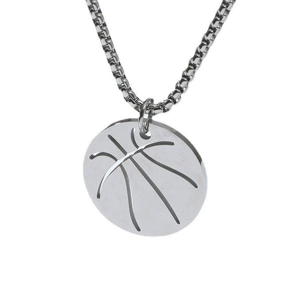 Wholesale Jewelry Titanium Steel Geometric Basketball Pendant Necklace With Pearl Chain And Electroplating