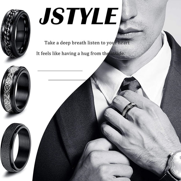 Wholesale Jewelry Titanium Steel Geometric Black Threepiece Set Rotating Decompression Ring Electroplated