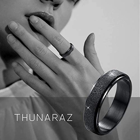 Wholesale Jewelry Titanium Steel Geometric Black Threepiece Set Rotating Decompression Ring Electroplated