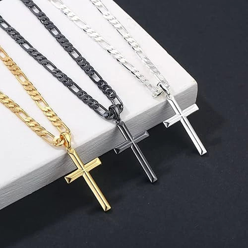 Wholesale Jewelry Titanium Steel Geometric Cross Electroplated Cuban Chain Pendant Necklace Unisex