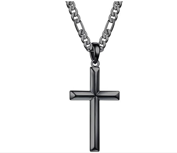 Wholesale Jewelry Titanium Steel Geometric Cross Electroplated Cuban Chain Pendant Necklace Unisex