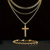 Wholesale Jewelry Titanium Steel Geometric Cuban Chain Double Layer Cross Pendant Necklace