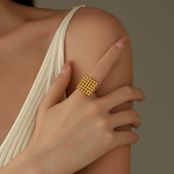 Wholesale Jewelry Titanium Steel Geometric Design 18K Gold Vacuum Plated Opening Ring For Women Light Luxury Style