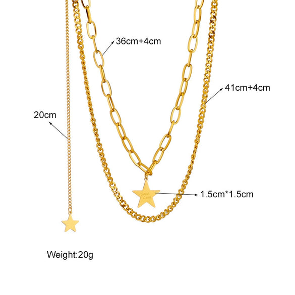 Wholesale Jewelry Titanium Steel Geometric Fivepointed Star Doublelayer Pendant Clavicle Necklace Electroplated For Women