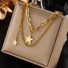 Wholesale Jewelry Titanium Steel Geometric Fivepointed Star Doublelayer Pendant Clavicle Necklace Electroplated For Women