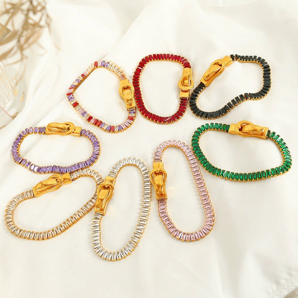 Wholesale Jewelry 316L Stainless Steel Geometric Fourcorner Buckle Electroplated Doublesided Suction Iron Buckle Bracelet For Women