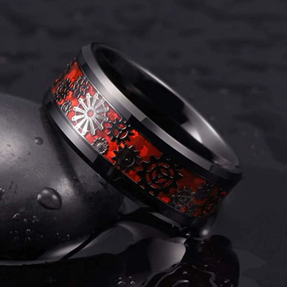 Wholesale Jewelry Titanium Steel Geometric Gear Ring Electroplated Steampunk Style Unisex