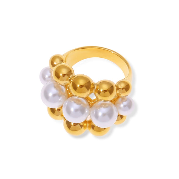 Wholesale Jewelry 316L Stainless Steel Geometric Goldplated Multilayer Ring With Beads Stitching Design