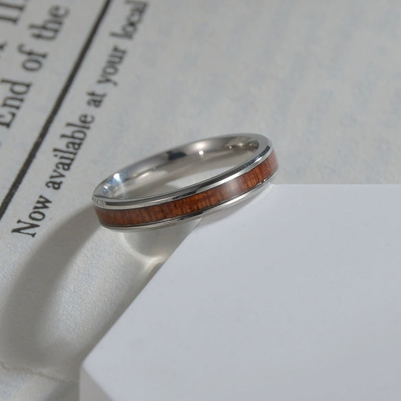 Wholesale Jewelry Titanium Steel Geometric Hawaiian Acacia Wood Inlaid Ring Couple Jewelry