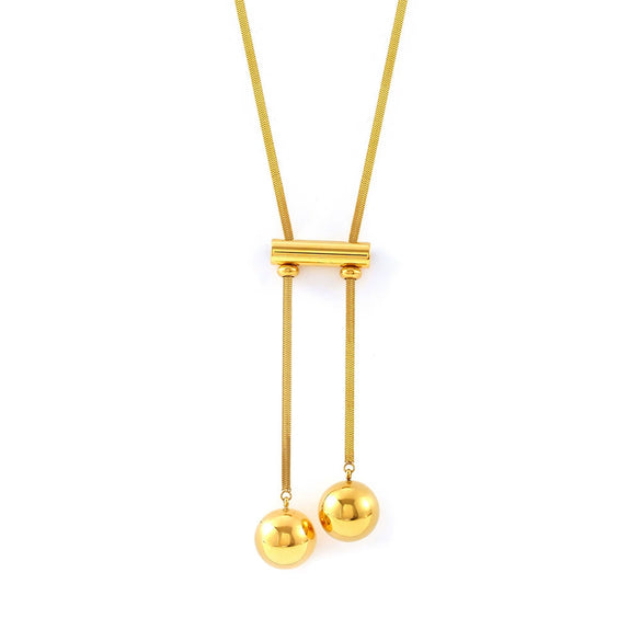 Wholesale Jewelry 316L Stainless Steel Geometric Hollow Ball Long Tassel Pendant Chain Electroplated Fashion Light Luxury Women's