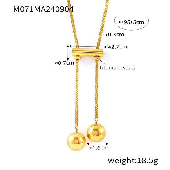 Wholesale Jewelry 316L Stainless Steel Geometric Hollow Ball Long Tassel Pendant Chain Electroplated Fashion Light Luxury Women's