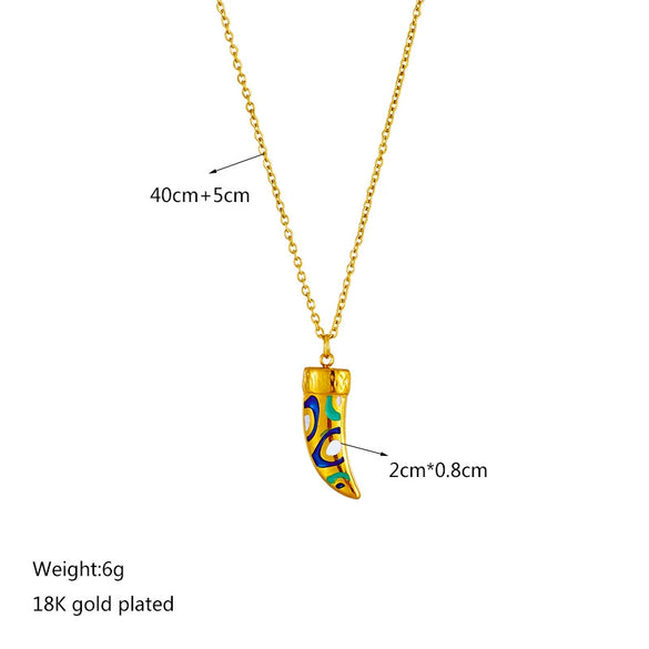 Wholesale Jewelry Titanium Steel Geometric Horn Electroplated Pendant Necklace For Women