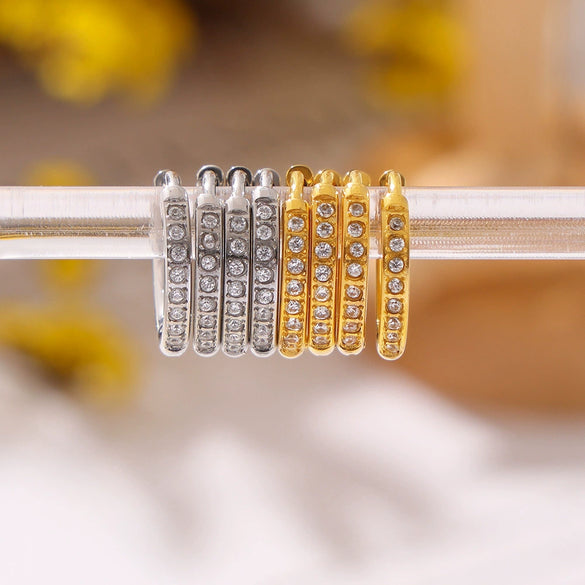 Wholesale Jewelry Titanium Steel Geometric Inlaid Zircon Earrings Pvd Goldplated Niche Design Circle Ear Buckle