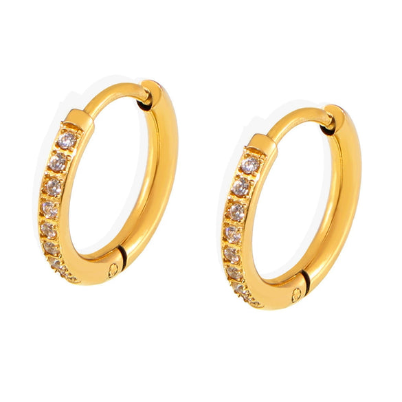 Wholesale Jewelry Titanium Steel Geometric Inlaid Zircon Earrings Pvd Goldplated Niche Design Circle Ear Buckle