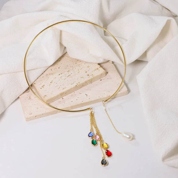 Wholesale Jewelry Titanium Steel Geometric Irregular Pearl Collar Necklace For Women Minimalist Style