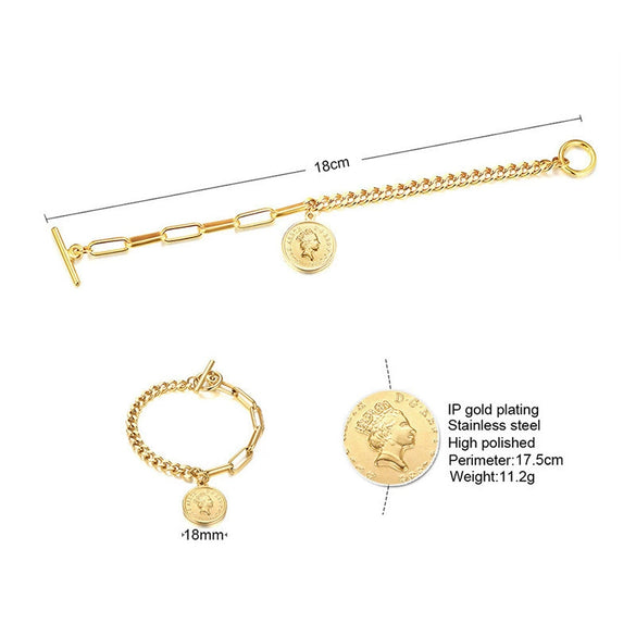 Wholesale Jewelry Titanium Steel Geometric 18K Gold Plated Electroplating Female Ins Style Bracelet