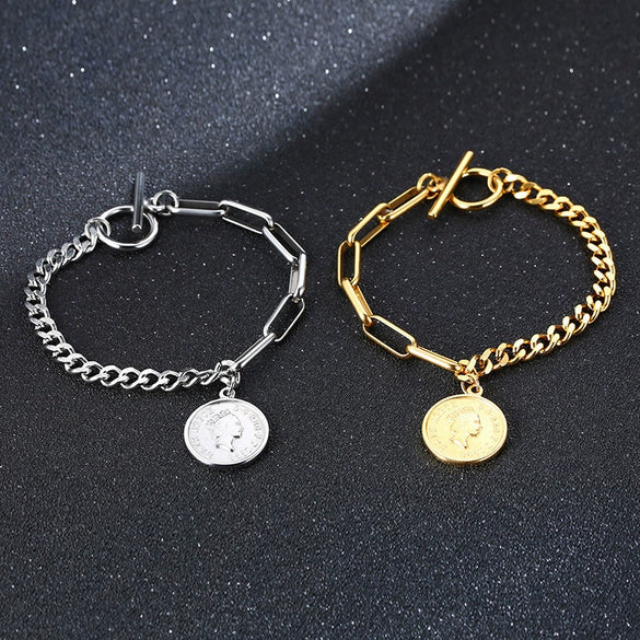 Wholesale Jewelry Titanium Steel Geometric 18K Gold Plated Electroplating Female Ins Style Bracelet