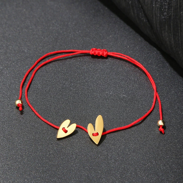 Wholesale Jewelry Titanium Steel Geometric Love Bracelet Hand Woven Red Rope For Lovers