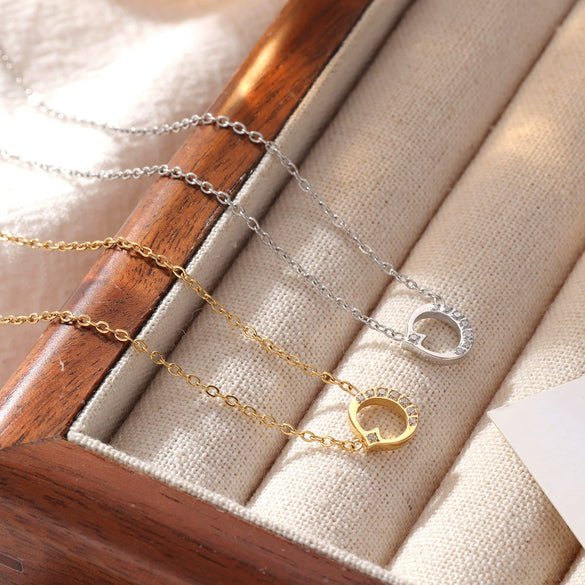 Wholesale Jewelry Titanium Steel Geometric Microinlaid O Word Chain Women's Lockbone Necklace Sweater Chain Accessories Electroplated