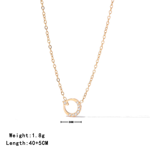 Wholesale Jewelry Titanium Steel Geometric Microinlaid O Word Chain Women's Lockbone Necklace Sweater Chain Accessories Electroplated