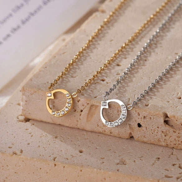Wholesale Jewelry Titanium Steel Geometric Microinlaid O Word Chain Women's Lockbone Necklace Sweater Chain Accessories Electroplated