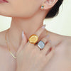 Wholesale Jewelry Titanium Steel Geometric Palm Pattern Pvd Goldplated Ring