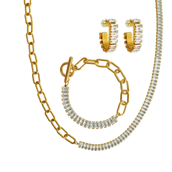 Wholesale Jewelry 316L Stainless Steel Geometric Pattern Electroplating Splicing Style Necklace Bracelet Earrings Suit