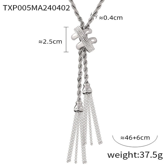 Wholesale Jewelry Titanium Steel Geometric Pattern Tassel Design Electroplated Fourpiece Set Necklace Bracelet Earrings Ring
