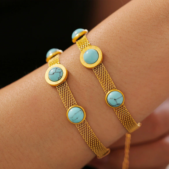 Wholesale Jewelry 316L Stainless Steel Geometric Round Bracelet Electroplated 18K Gold For Women