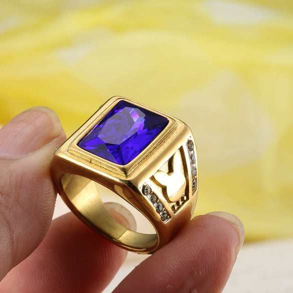 Wholesale Jewelry Titanium Steel Geometric Square Stone Ring For Men Punk Style Polishing