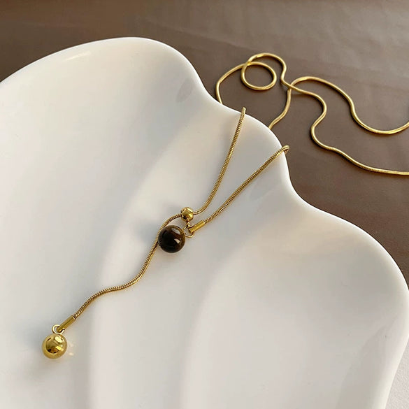Wholesale Jewelry Titanium Steel Geometric Tiger's Eye Stone Snake Bone Chain Necklace For Women