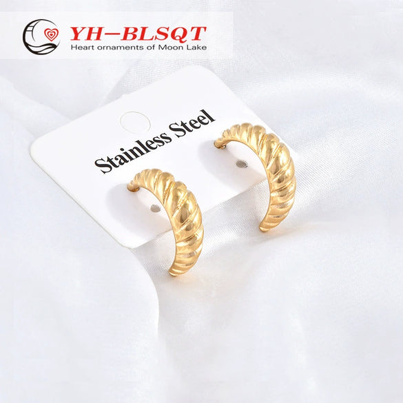 Wholesale Jewelry Titanium Steel Geometric Ushaped And Cshaped Electroplated Croissant Earrings For Women