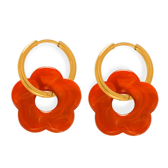 Wholesale Jewelry 316L Stainless Steel Gold Plated Chain With Flower Resin Pendant Fresh Simple Style For Women